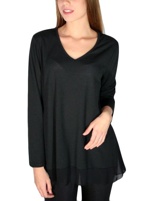 J&A Μαύρη πλεκτή άνετη μπλούζα, ύφασμα ζορζέτας