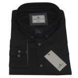 King size ελαστικό μονόχρωμο μακρυμάνικο πουκάμισο - Black