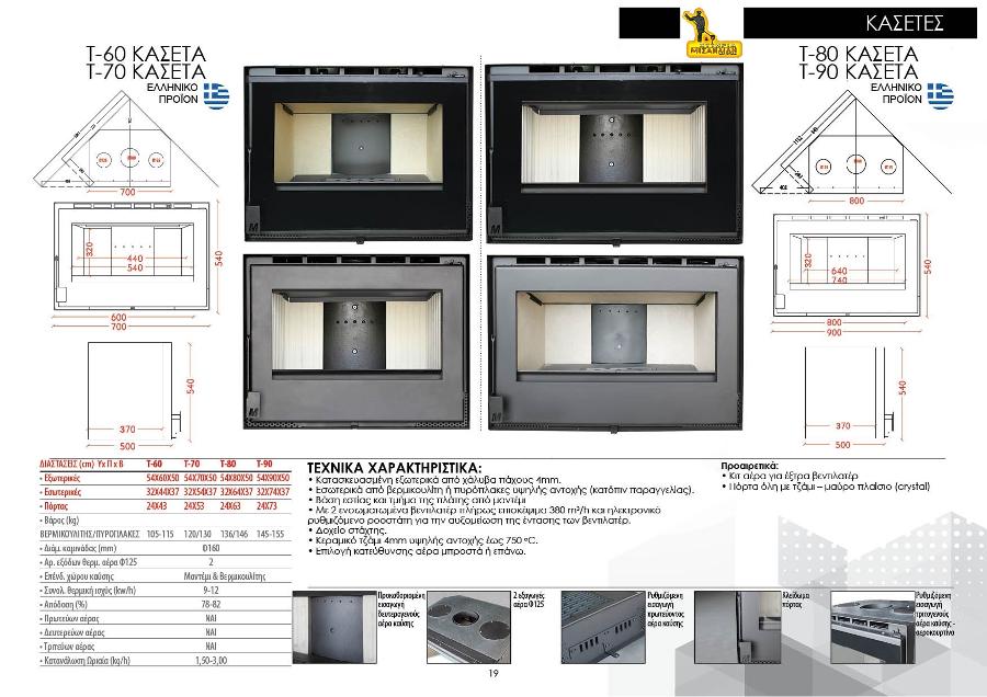 Ενεργειακές Κασέτες αερόθερμες  Τ-60 | Τ-70 | Τ-80 | Τ-90cm