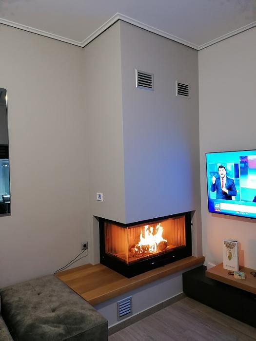 Ενεργειακό Τζάκι Αερόθερμο 25kw Γωνιακό