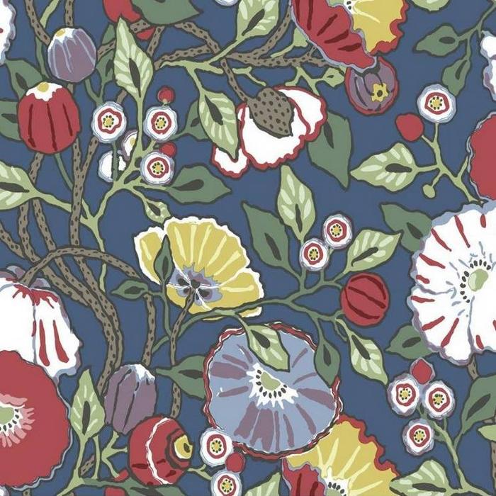 Wallpaper York Conservatory Poppies Blue Multi