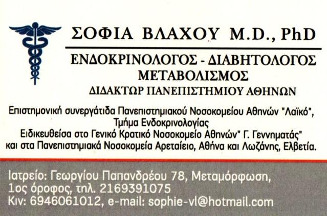 Βλάχου Σοφία MD, PhD, Ενδοκρινολόγος Μεταμόρφωση, Διαβητολόγος, Ιατρείο Μεταβολισμού, Παχυσαρκία, Θυρεοειδής Μεταμόρφωση