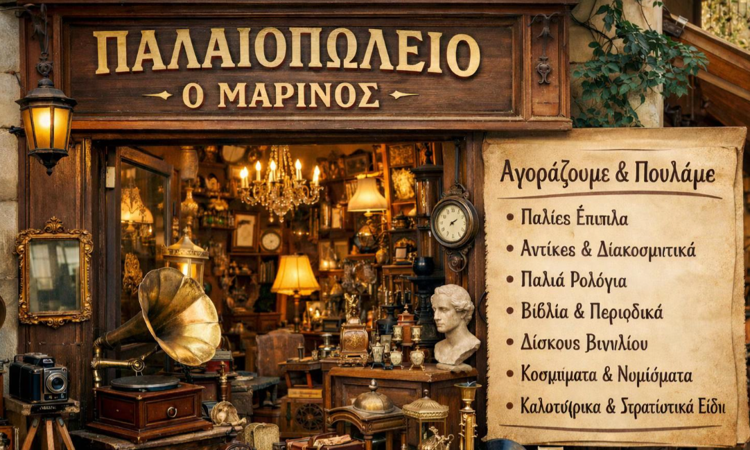 Το παλαιοπωλείο Μαρίνος βρίσκεται στου Ζωγράφου και εξυπηρετεί όλες τις γύρω περιοχές:  Ζωγράφου Γουδί Ιλίσια κ.α.